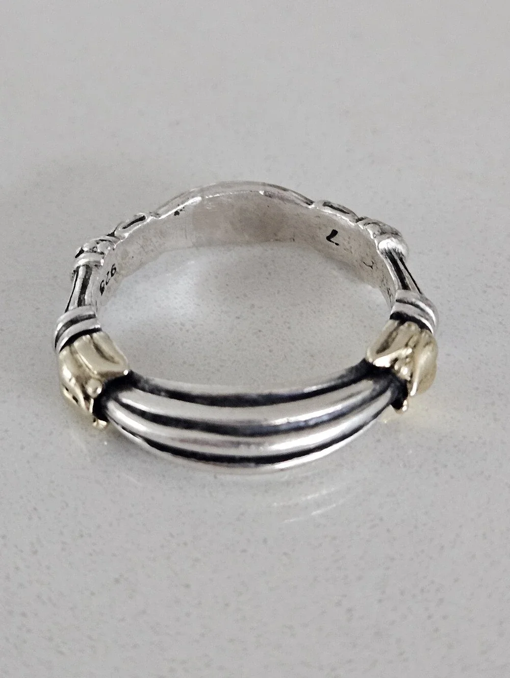Vintage Lagos Caviar Two-Tone Sterling Silver Solid 18k Gold Ring Size 10.75